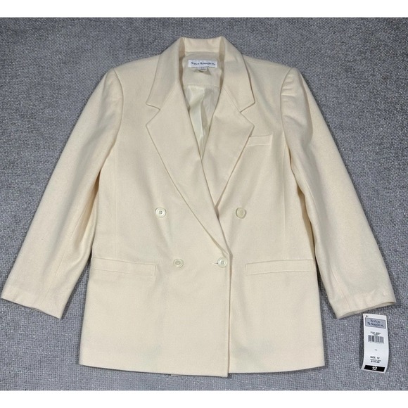 Vtg Norton McNaughton Blazer Womens 12 Ivory Wool Double Breasted Old Money Read - Picture 3 of 14